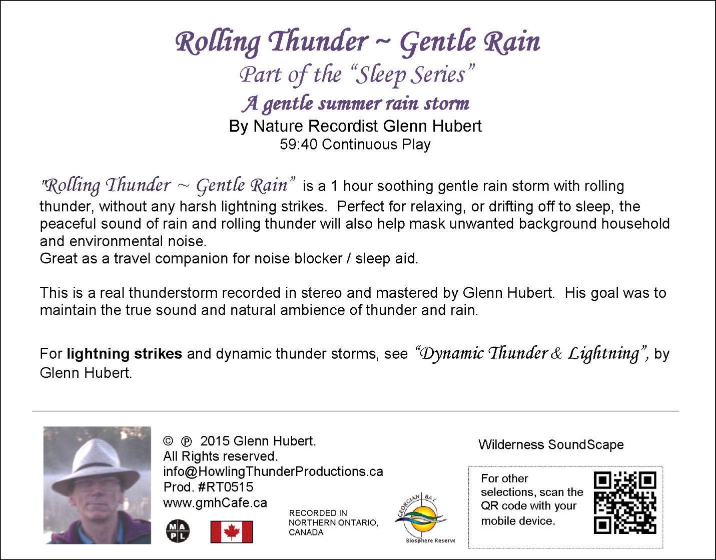 Rolling Thunder - Gentle Rain Glenn Hubert CD back