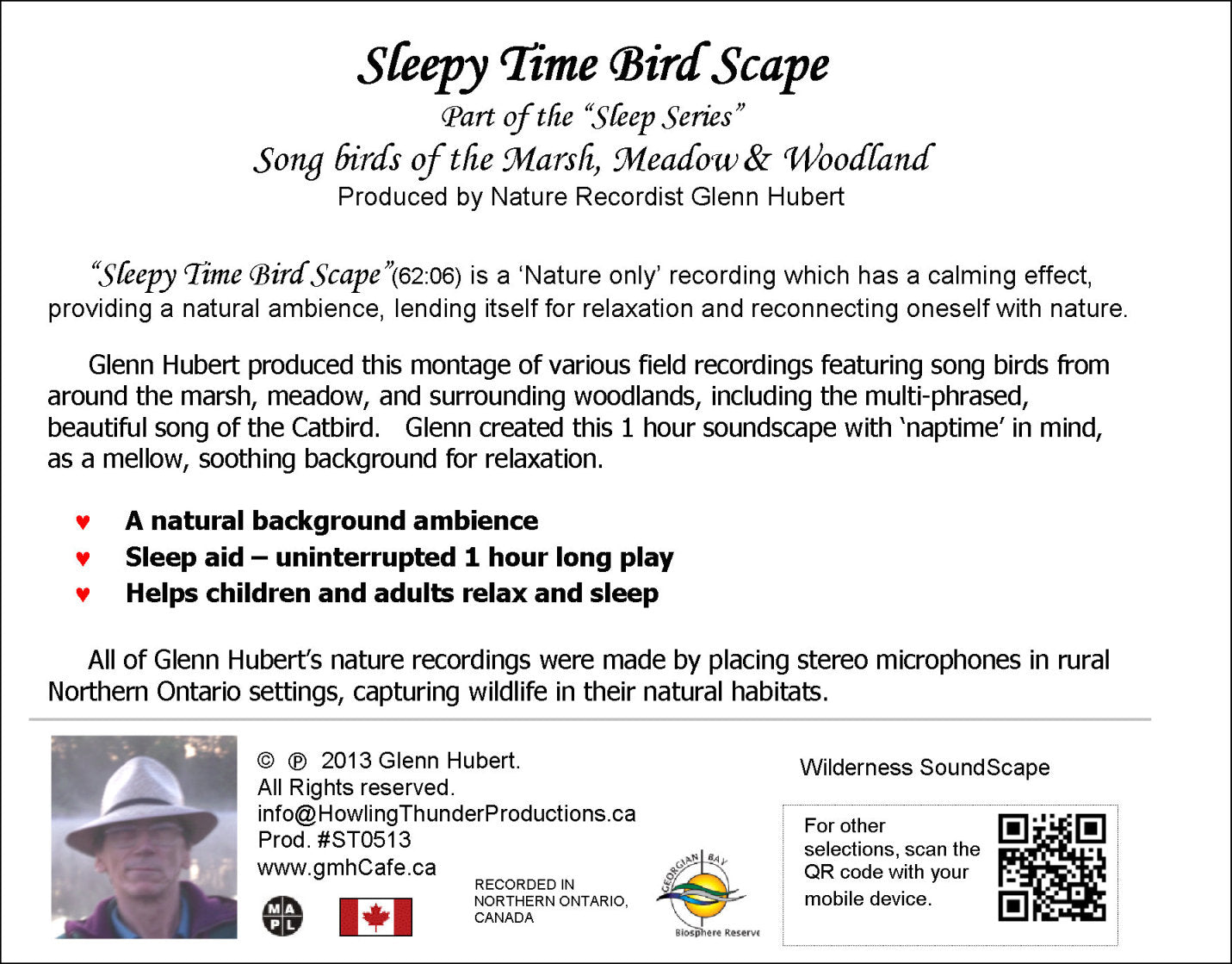 Sleepy Time Bird Scape Glenn Hubert CD back